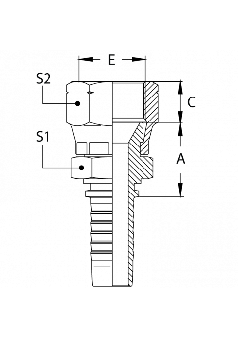 Фитинг DN 38 JIS 42x1.5 (2 шестигранника)