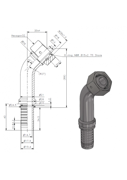 Фитинг DN 05 DKO-L (Г) 14x1.5 8 (45)